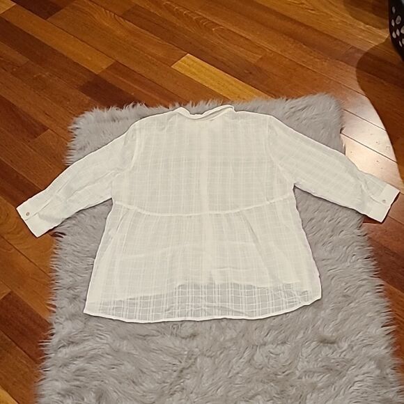 J‎ jill womens white sheer plaid button down long sleeve shirt size large petite - Picture 6 of 6